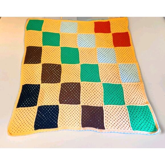 Hand Crocheted Granny Block Afghan Blanket 50x50 Square Boho Cabin Cozy Cottage - Picture 1 of 11